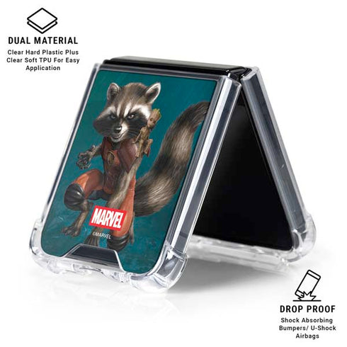 Marvel Rocket and Baby Groot Cosmic Bond Galaxy Z Flip6 Clear Case